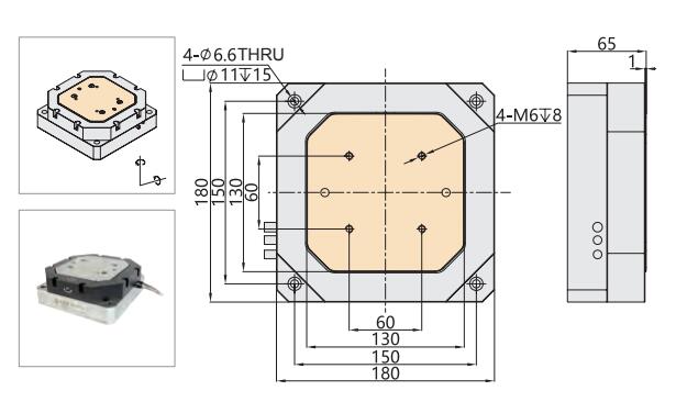 Click on the picture to enlarge the drawing of piezo tilt and rotation stage